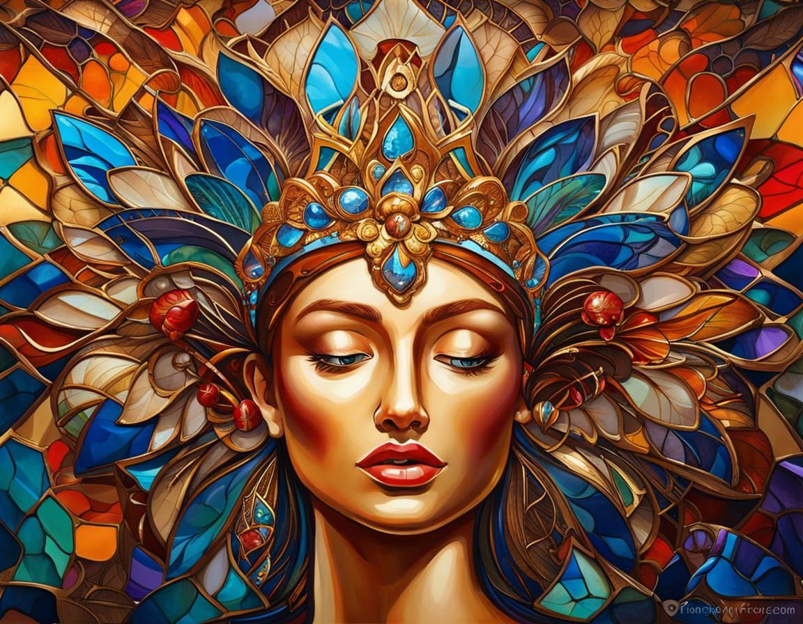 Raphaelite Lady with Stained Glass Crown