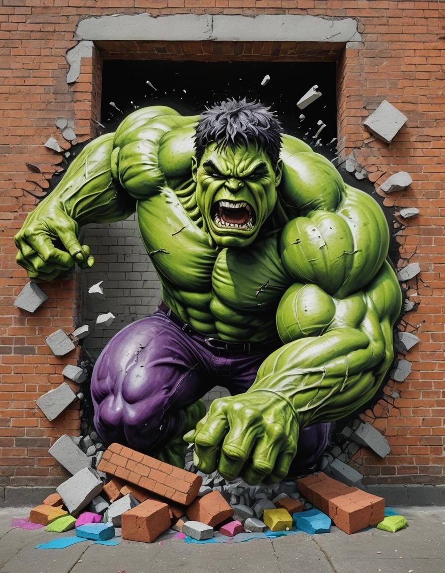 Hulk Breaks Through: Anamorphic 3D Chalk Art