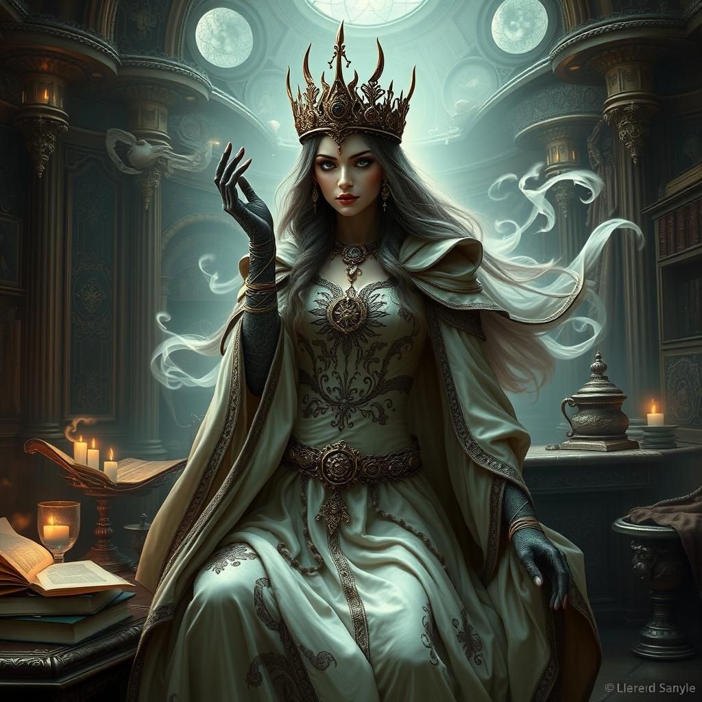 Mystical Sorceress in Ornate Chamber