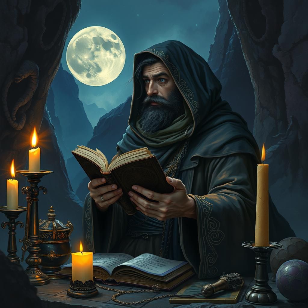 Mystical Magic User in a Fantasy Landscape