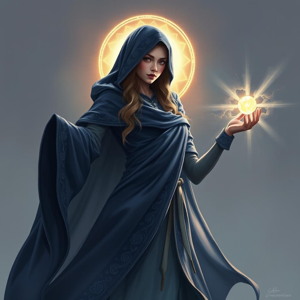 Mystical Sorceress in Ethereal Light, Digital Painting