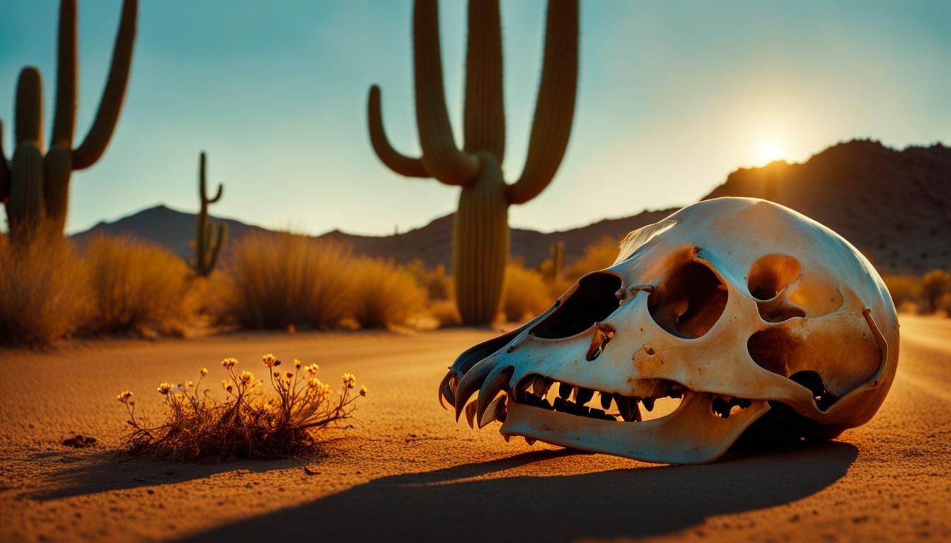 Desert Skull in Golden Light: A Landscape Painting