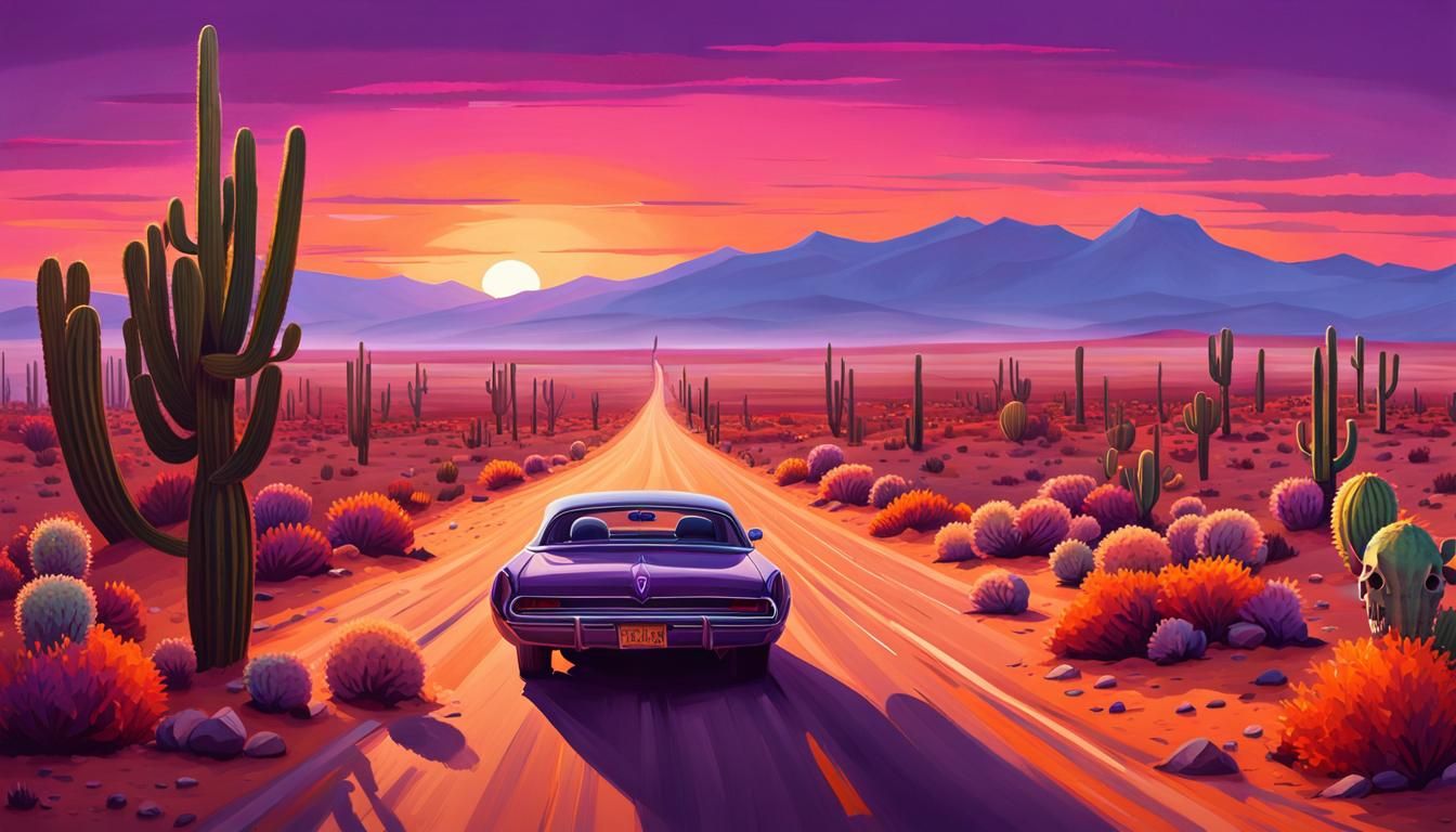 Desert Highway with Skull in Oil Painting Style