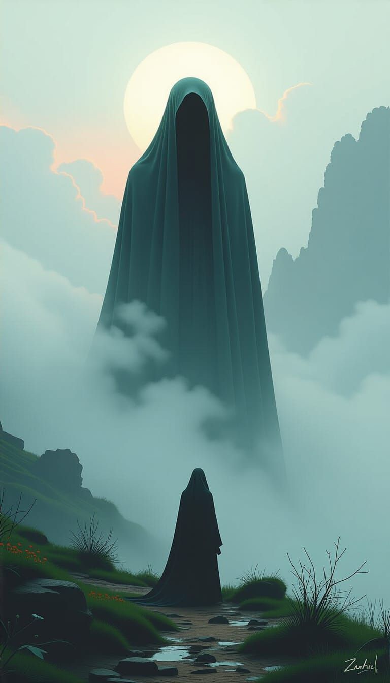 Dreamlike Figure in Mystical Landscape Art