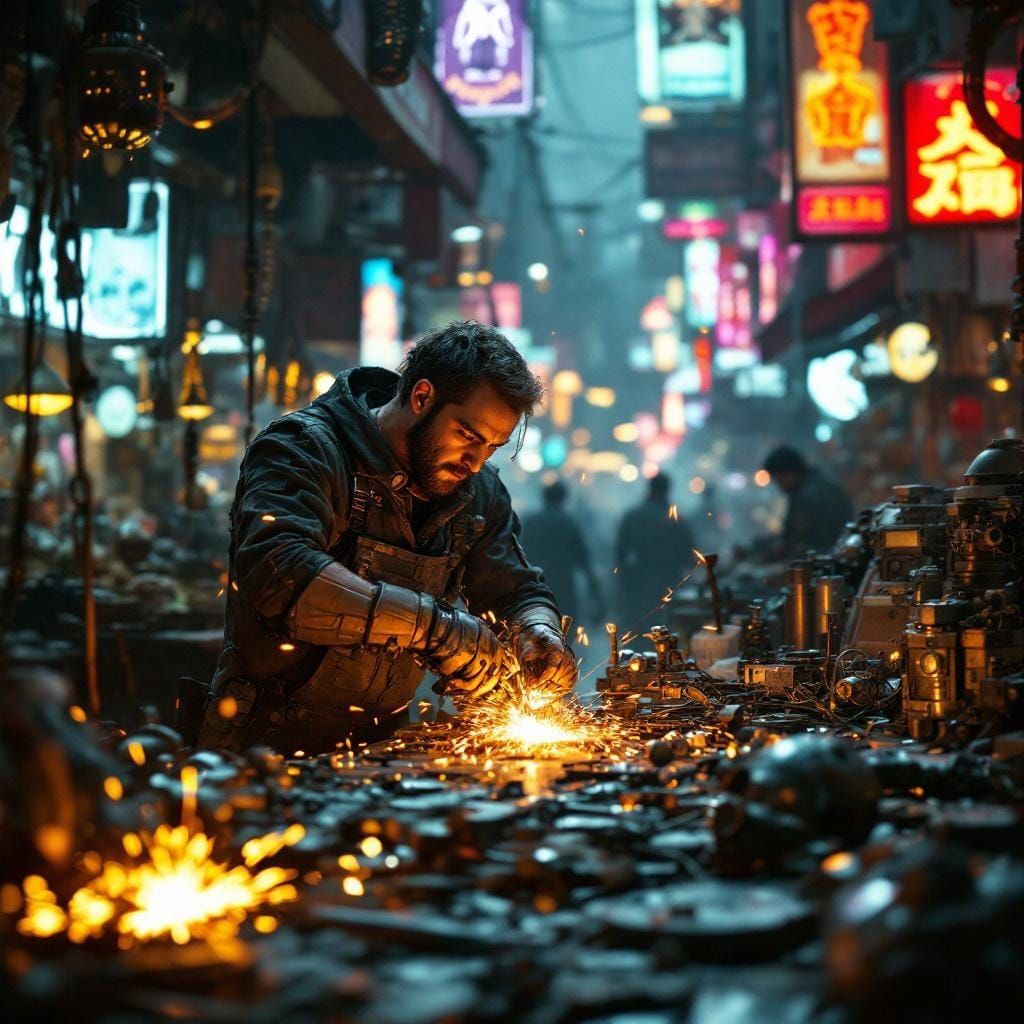Cyberpunk Artisan Creates Mechanical Sculptures in Marketpla...