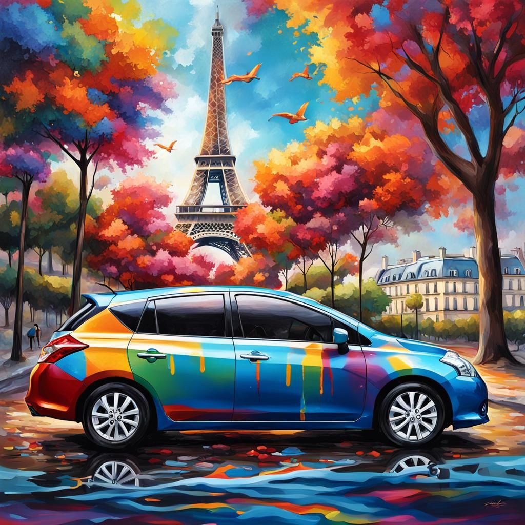 Nissan Tiida in Paris: Hyperrealistic Splash Art