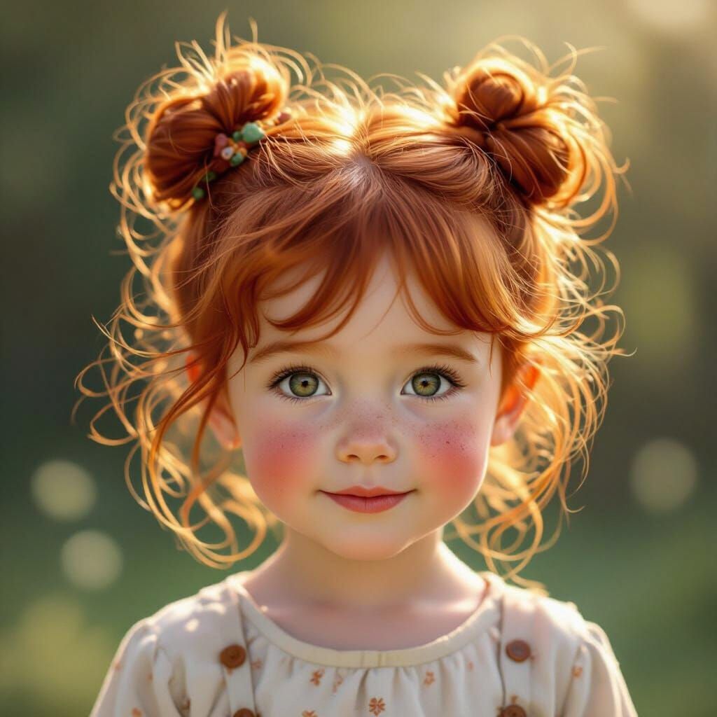Whimsical Storybook Child with Red Hair in Buns