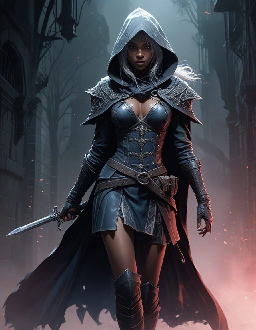 Elf Assassin in D&D Style with Ink Crosshatching