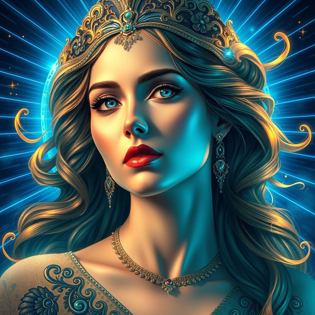 Ethereal Woman with Blue Aura, Hyperrealistic Digital Art