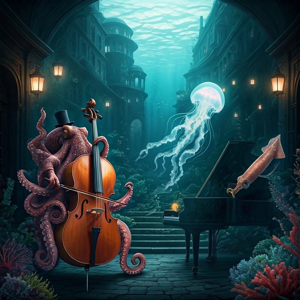 Underwater Jazz Band in Film Noir Style