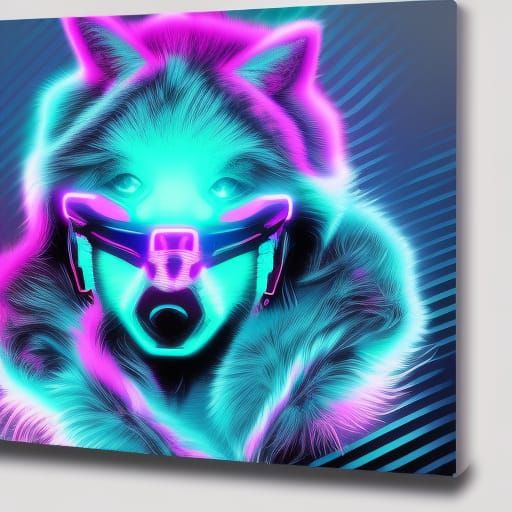 Cyberpunk Wolf with Neon Synthwave Fur