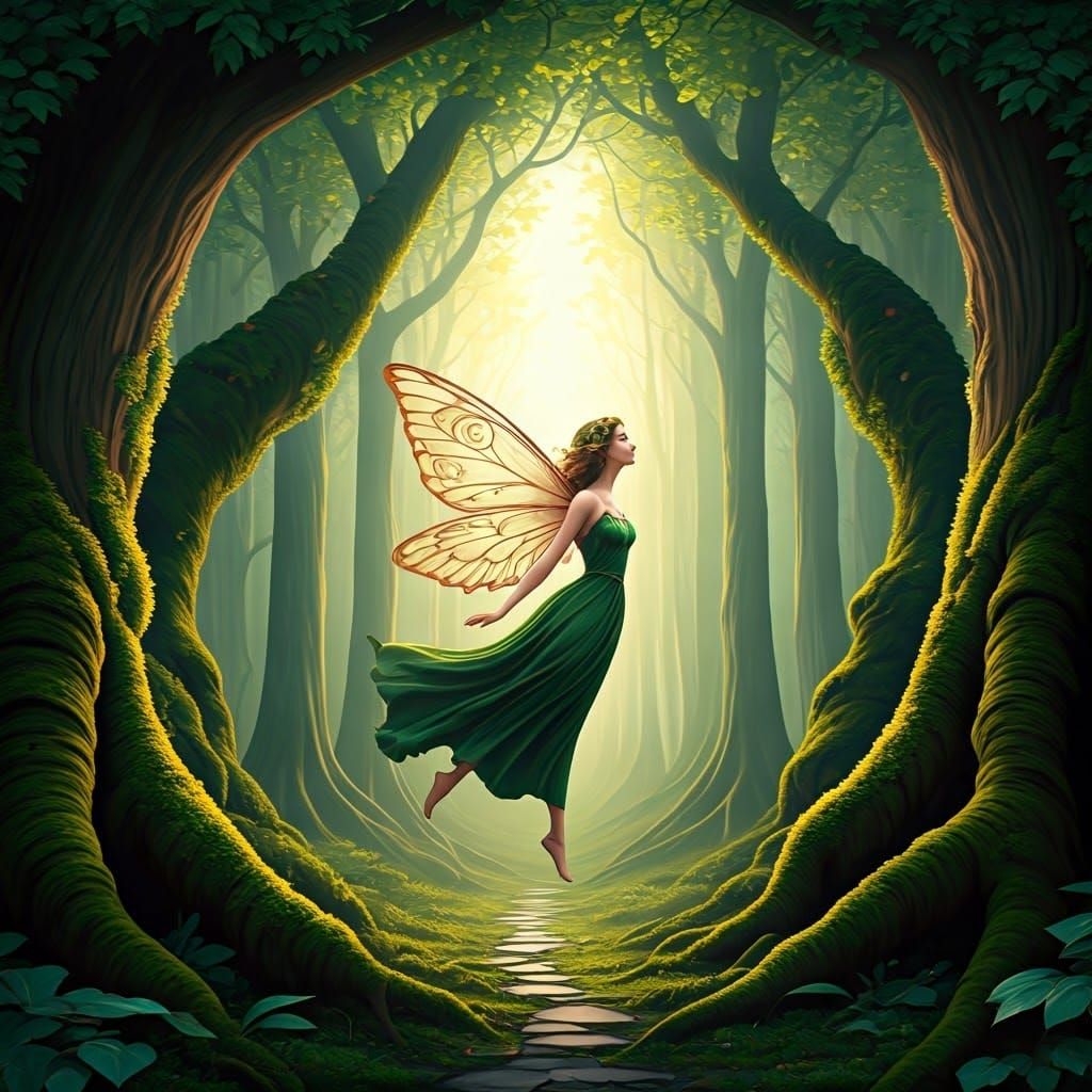 Ethereal Woodland Fairy in Dreamlike Forest Scene