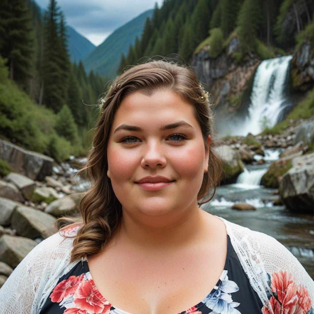 Gentle Plus-Sized Woman Surrounded by Forest Nature