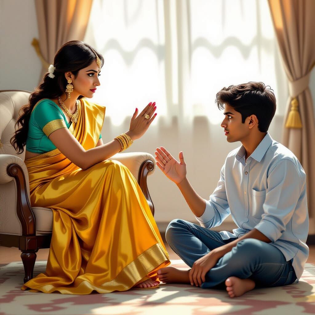 Serious Indian Woman About to Slap Nephew's Hand