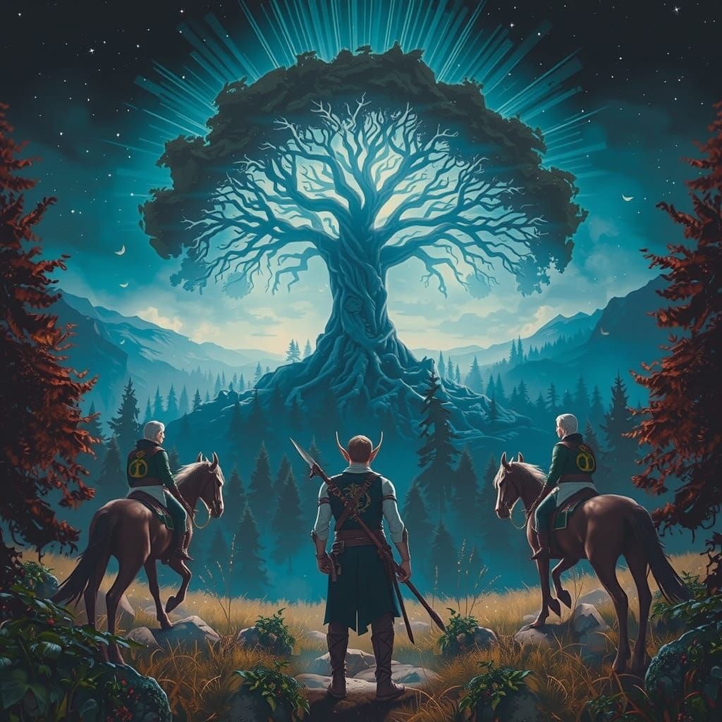 Elven Scout Overlooking Bioluminescent Forest