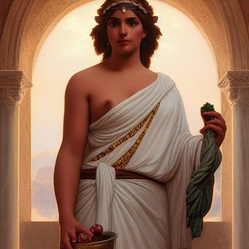 Aphrodite Statue in Greek Temple, Detailed Art