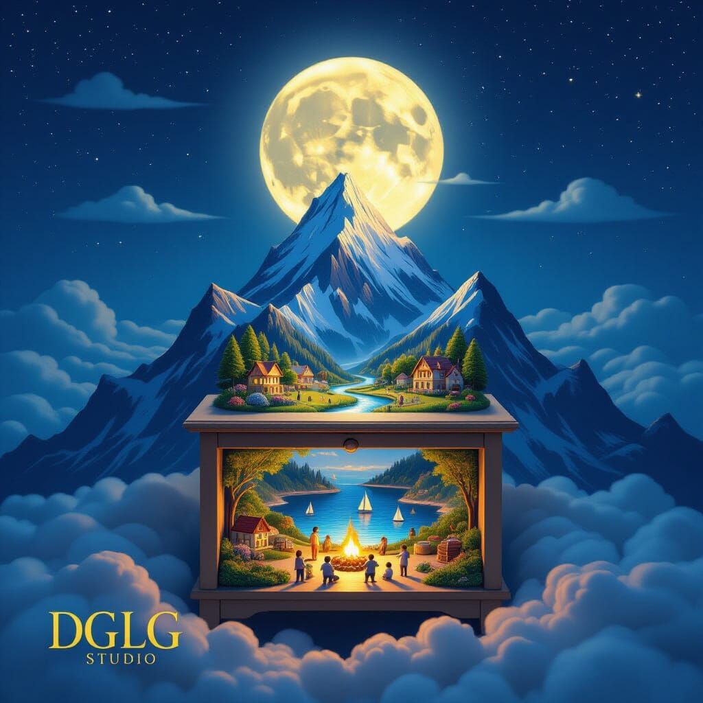 Surreal Night Table Mountain Dreamscape in Matte Painting