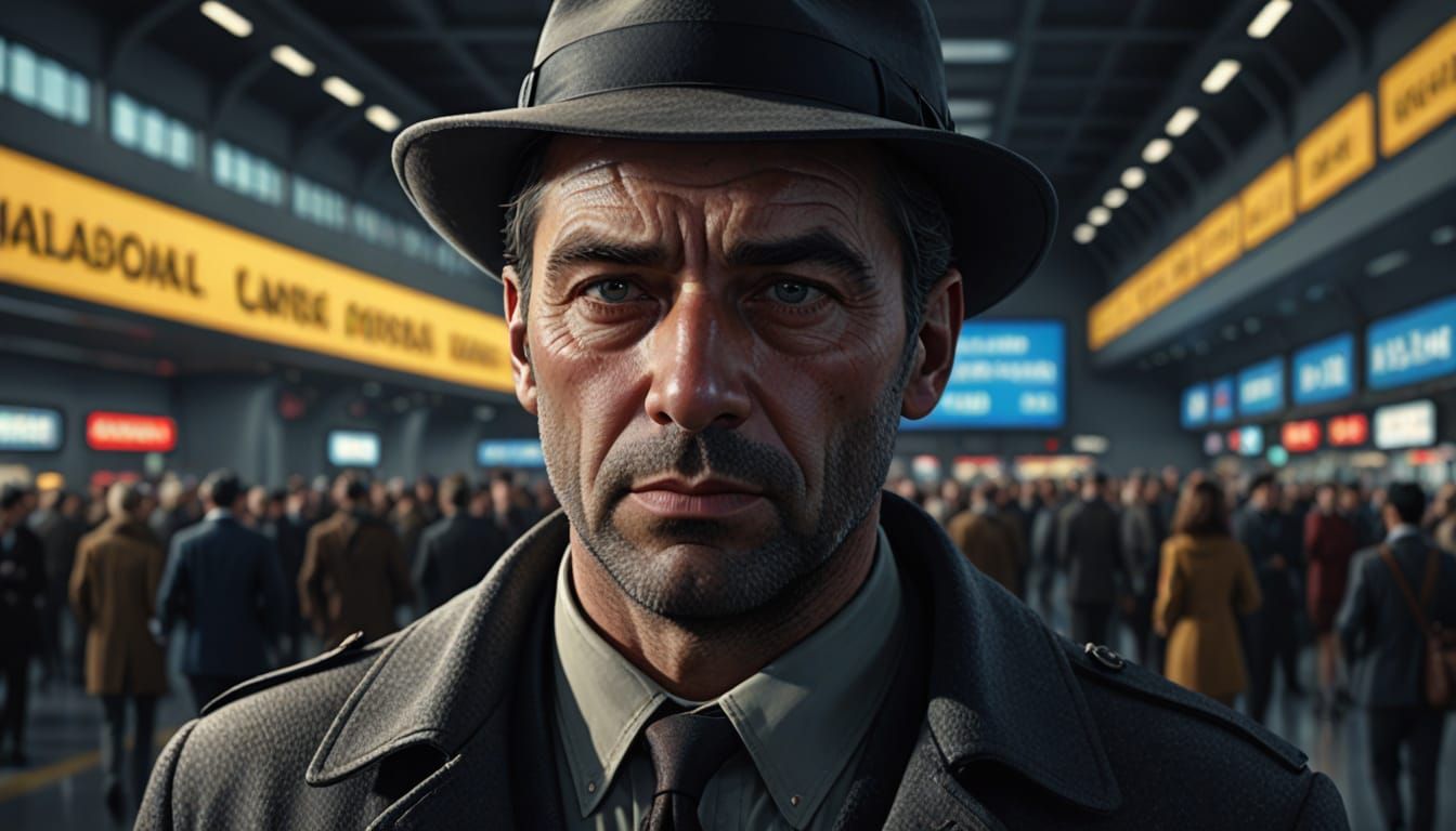 Dramatic Film Noir Portrait in Digital Painting Style