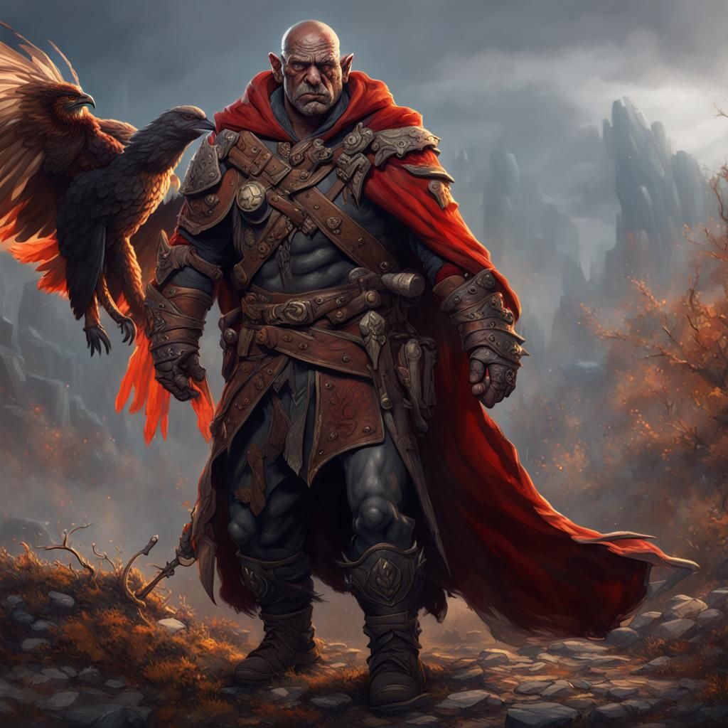 Orc Ranger with Red Hawk: Fantasy Concept Art
