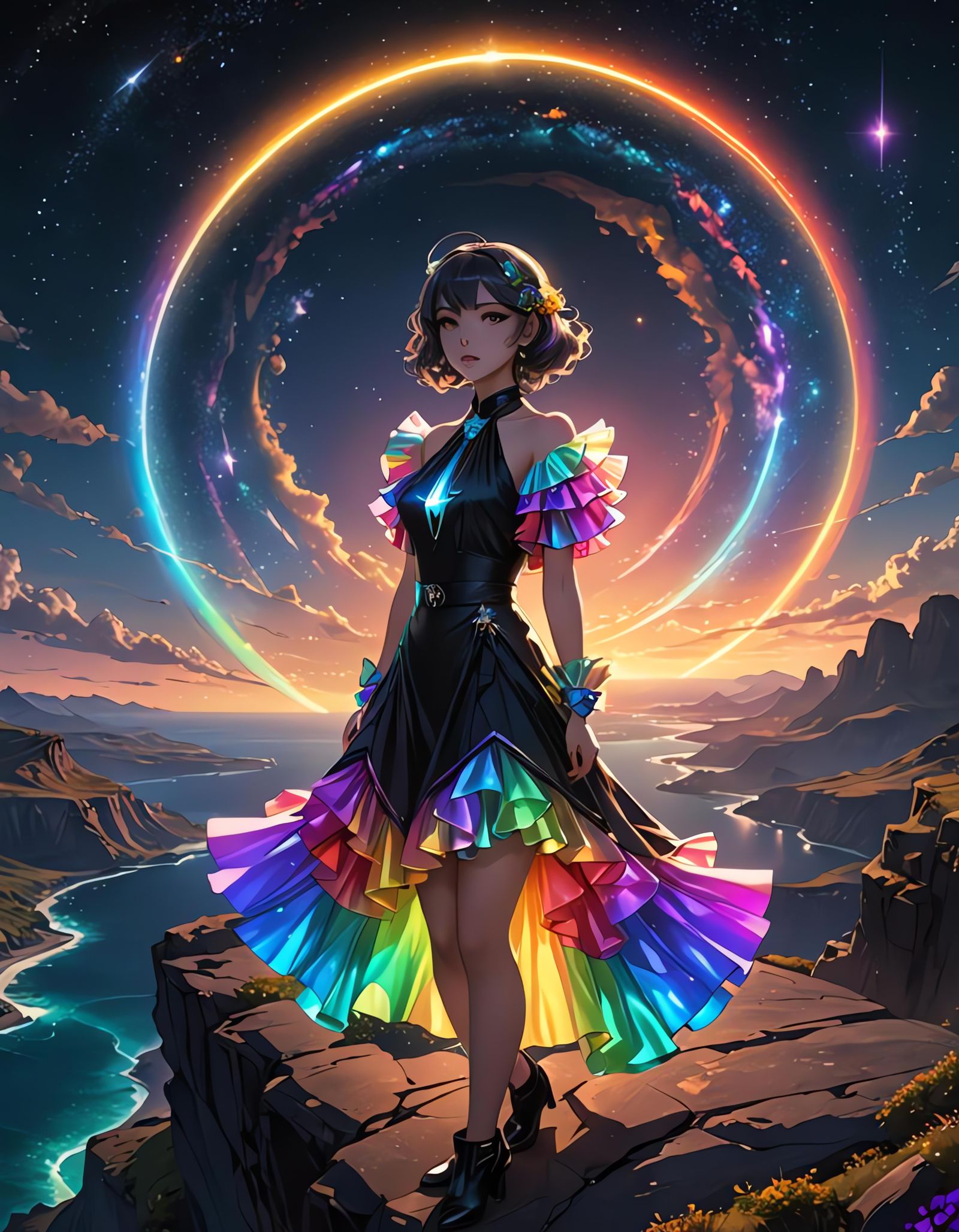 Galaxy Stargate View with Rainbow 1930s Suit