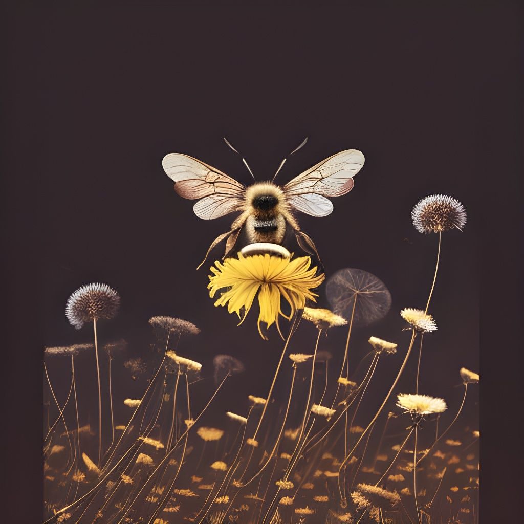 Bees and Dandelions in Double Exposure Collage Art