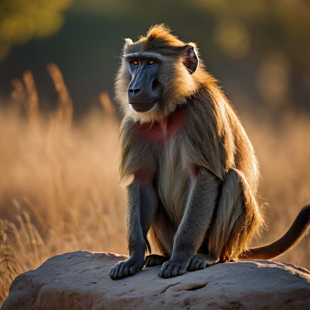 Wise Old Baboon in Golden Hour Savanna Photography