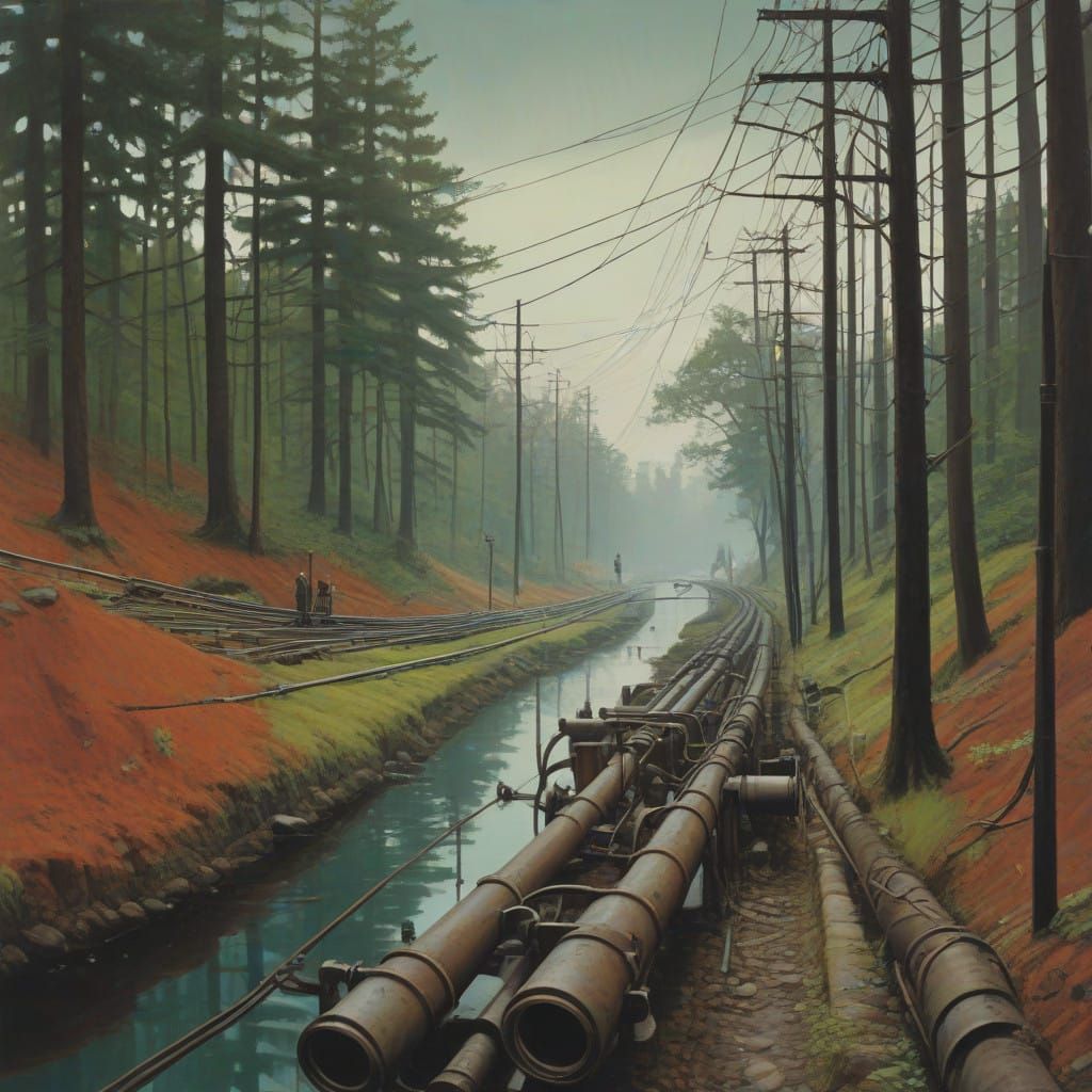 Industrial Landscape with Twisted Cables