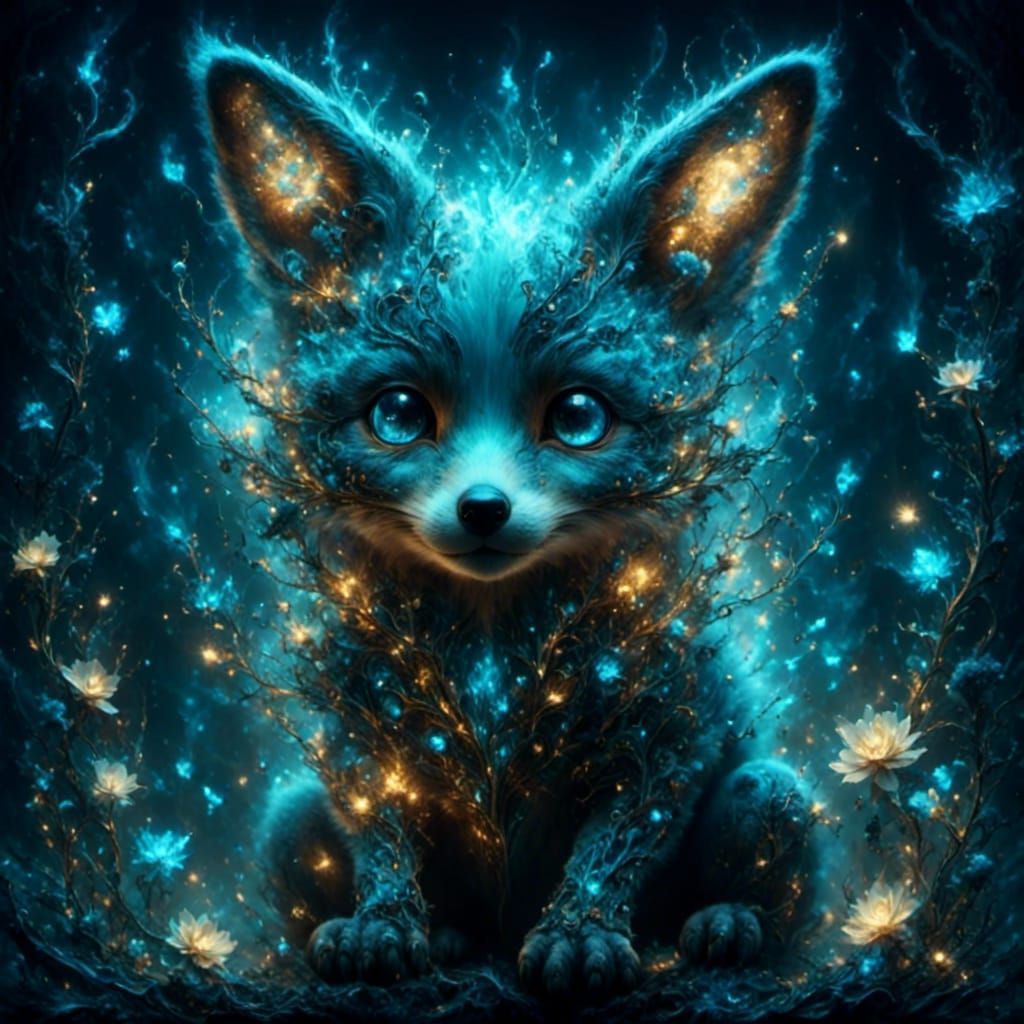 Bioluminescent Fey Fox Cub in Fantastical Style