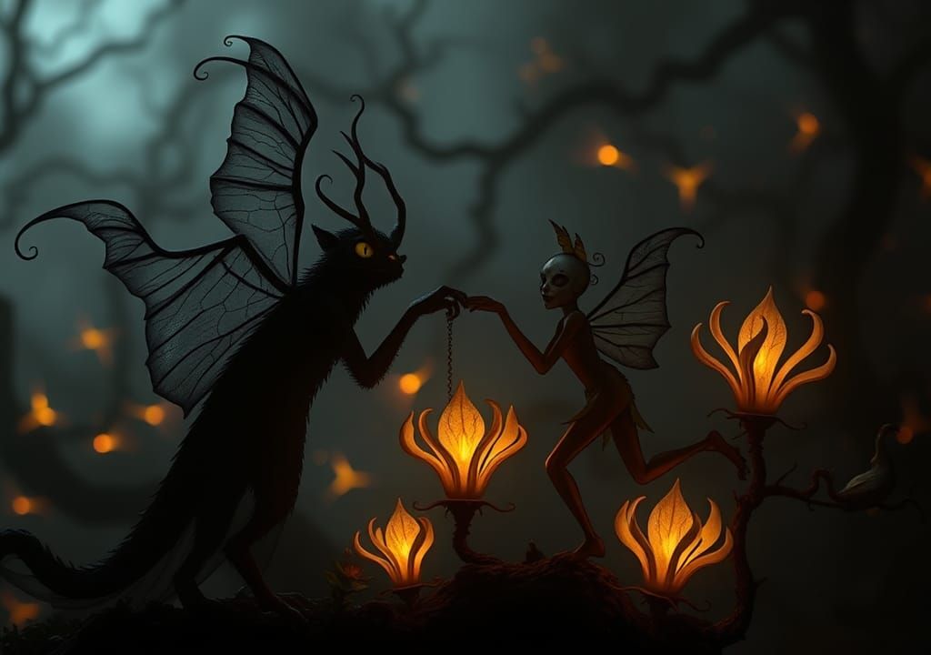 Eldritch Flora and Fauna Dance with Glowing Wings