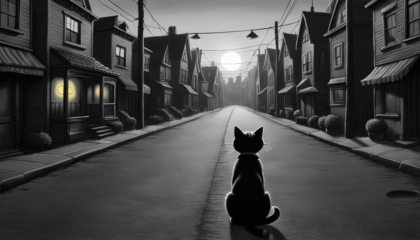 Lisa Simpson Leads Cats: Charcoal Cartoon