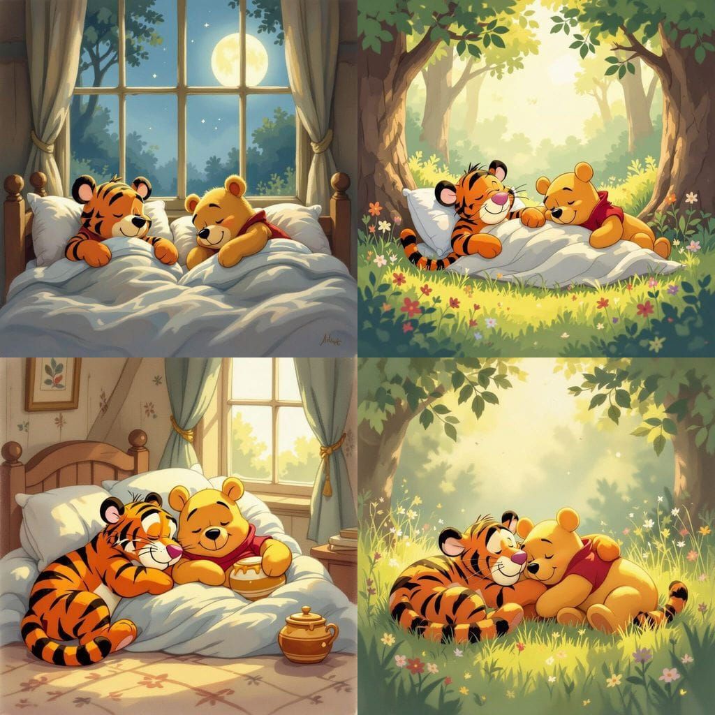 Tigger and Winnie the Pooh Sleeping Peacefully