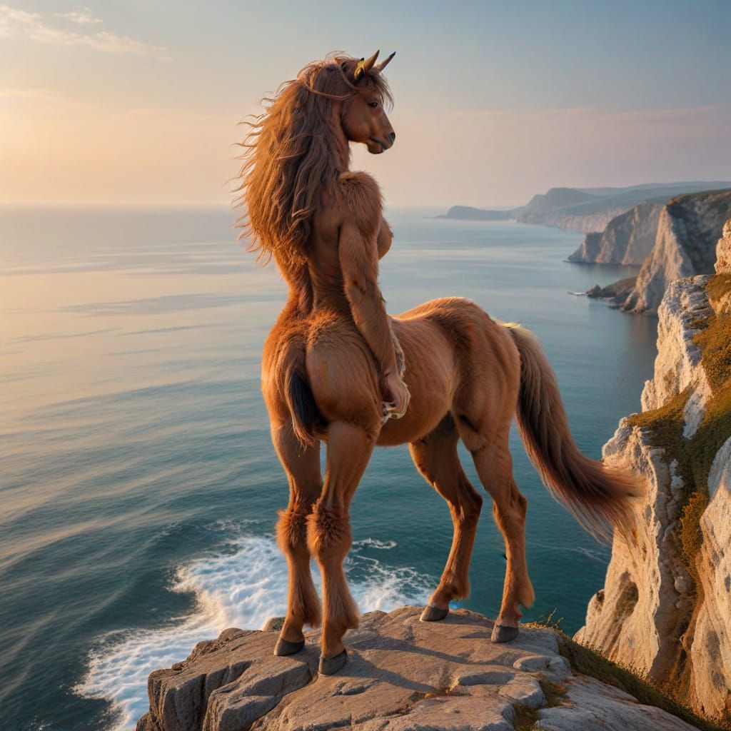 Ethereal Female Centaur Watches the Ocean