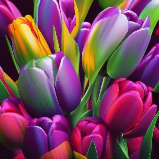 Rainbow Tulips in Volumetric Digital Art