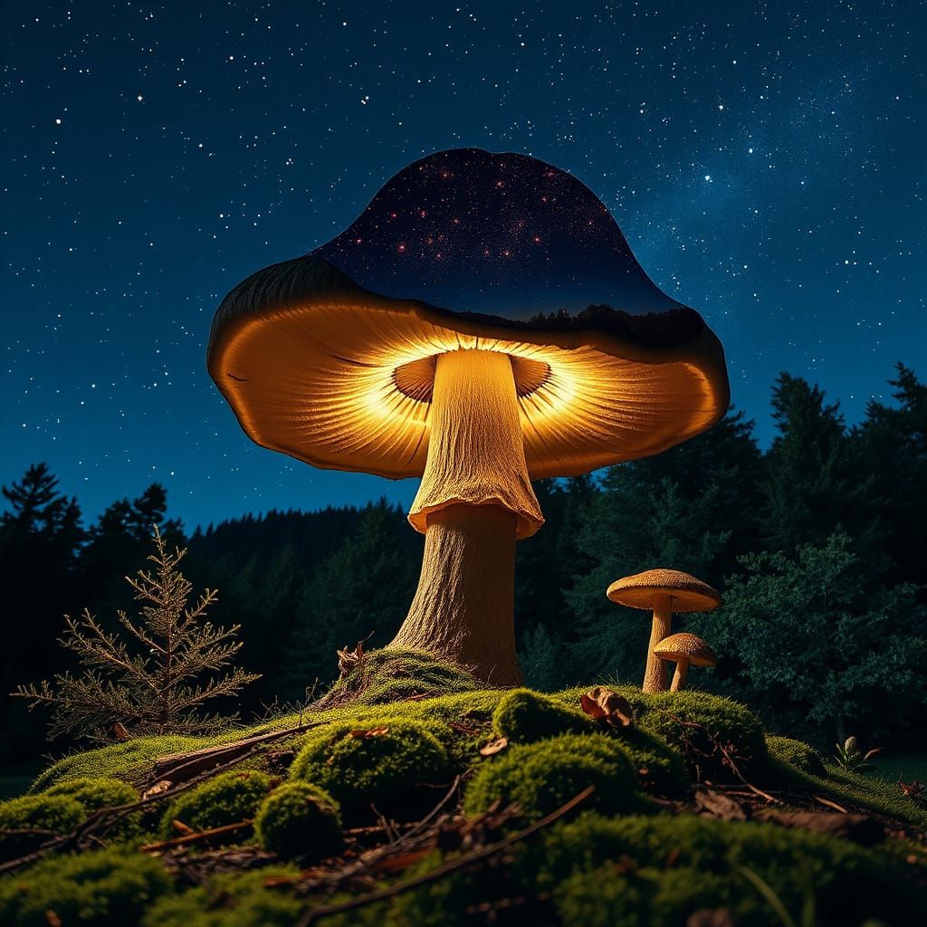 double exposure of a mushroom cap