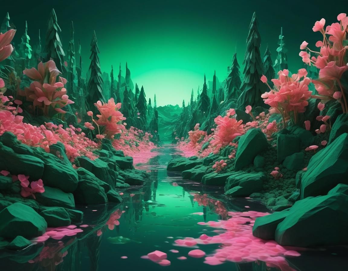 Ethereal Abstract Floral in Green and Pink