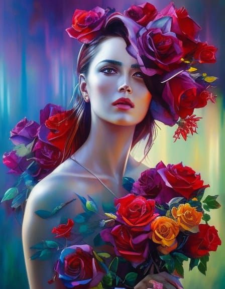 Colorful Roses Acrylic Painting with Thorns