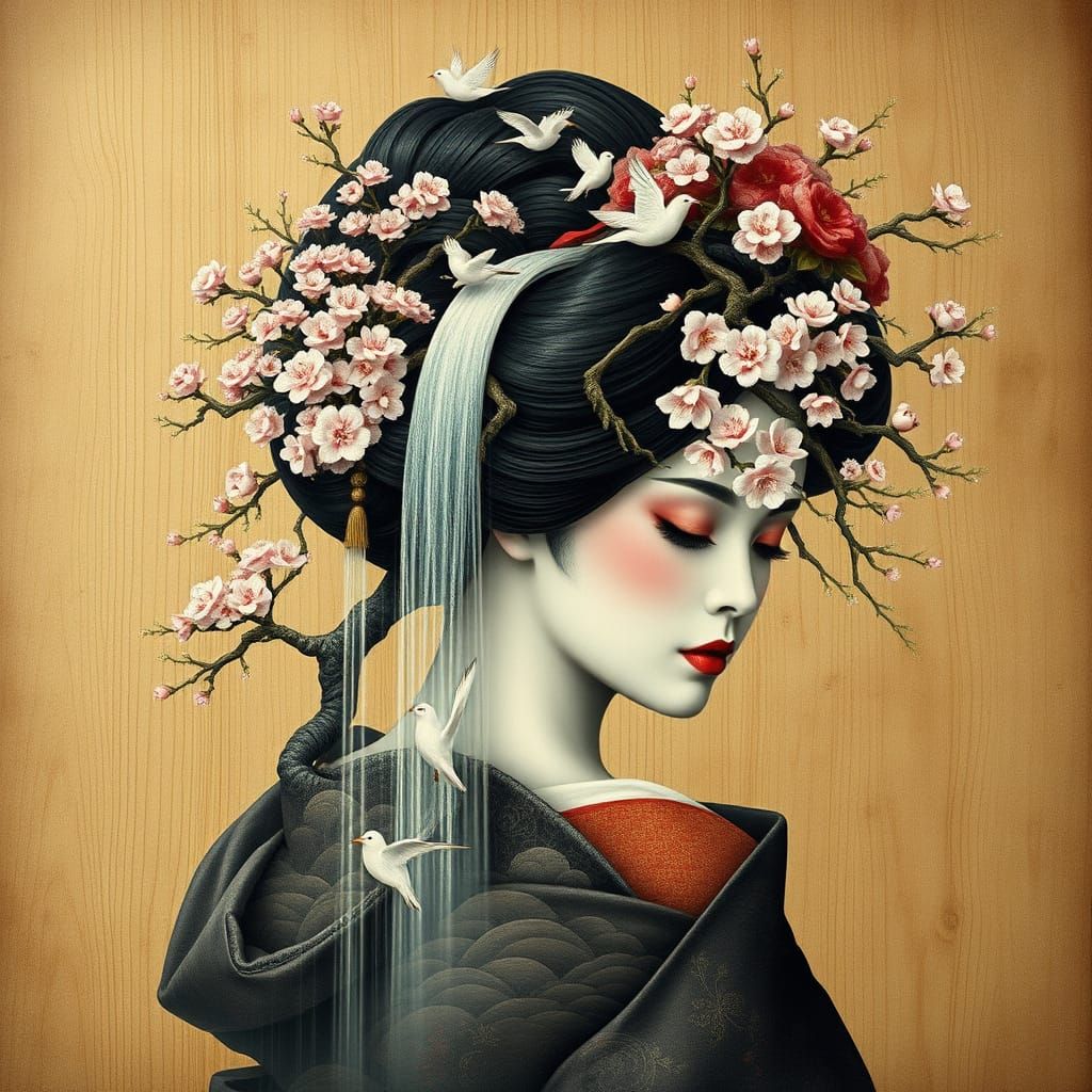 Ethereal Geisha Unites Nature and Serenity in Dreamlike Sple...