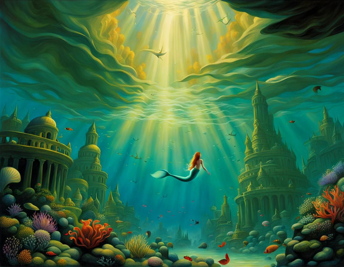 Fantasy City Underwater with Mermaids