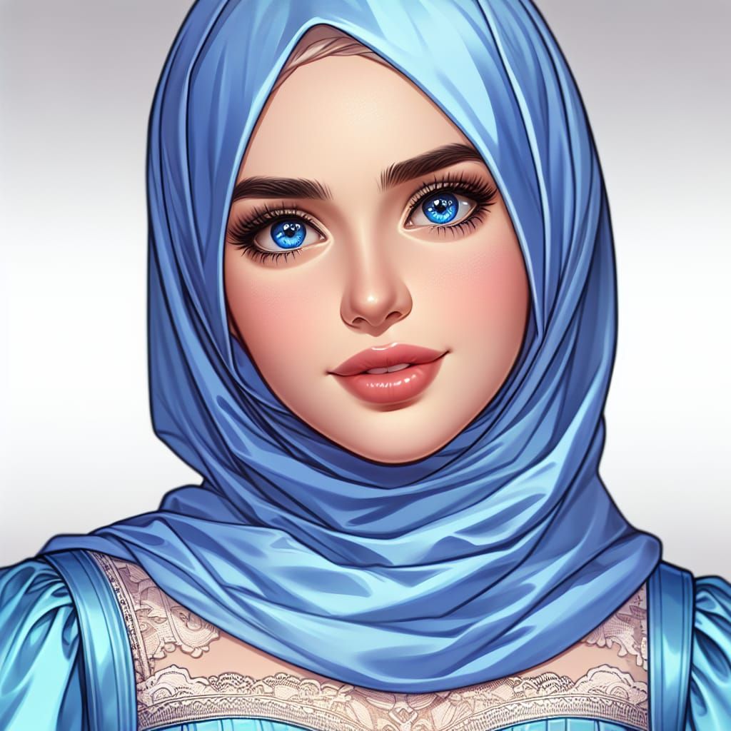 Portrait of a Woman in Light Blue Hijab