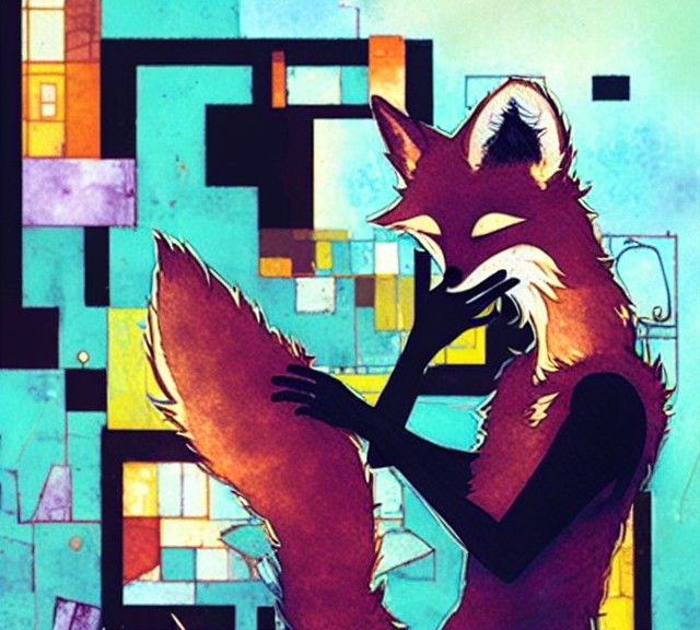 Fox Girl in Cityscape, Watercolor Art