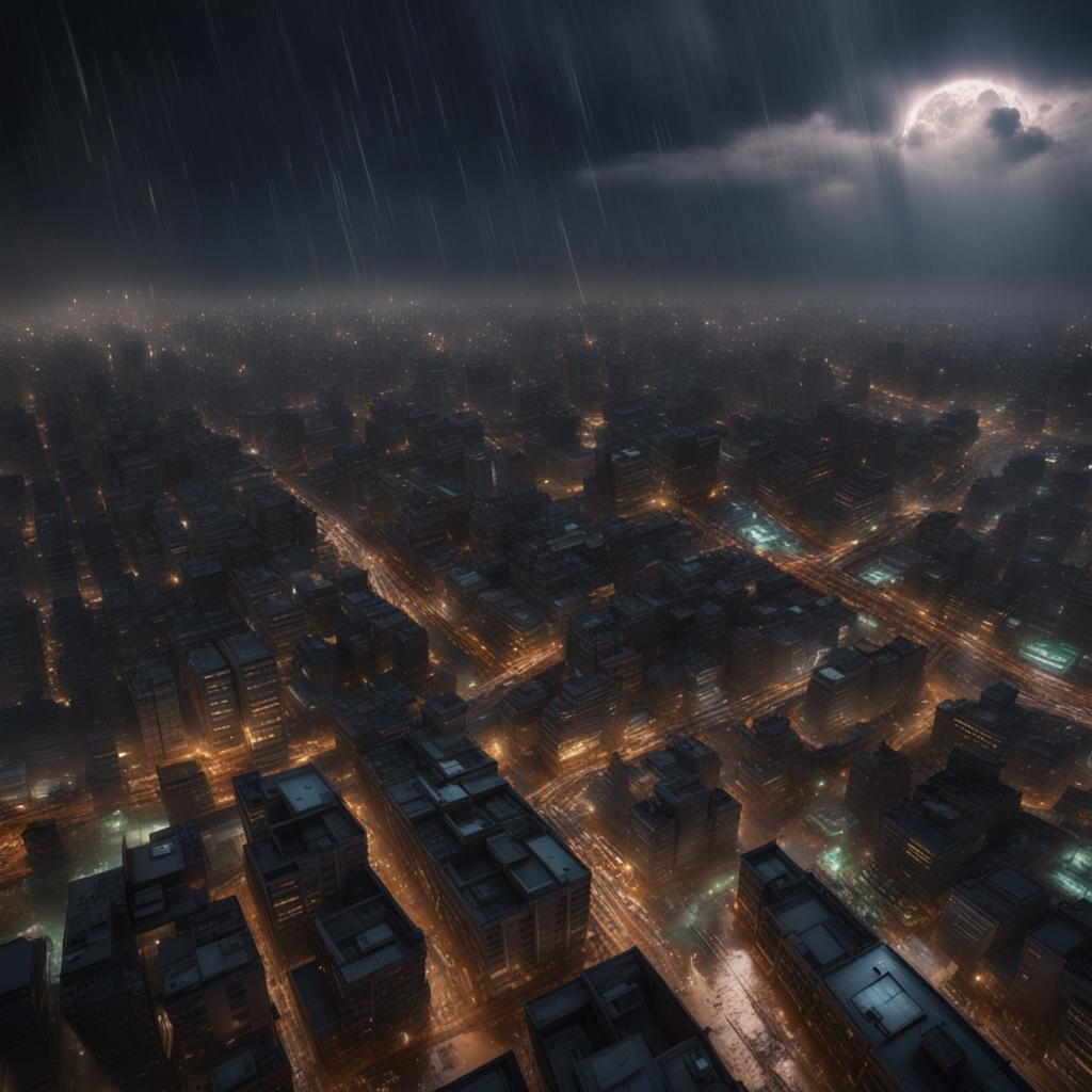 Hyperrealistic Karachi Aerial View During Thunderstorm