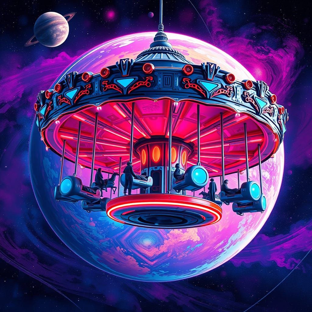 Futuristic Carousel in Alien Orbit