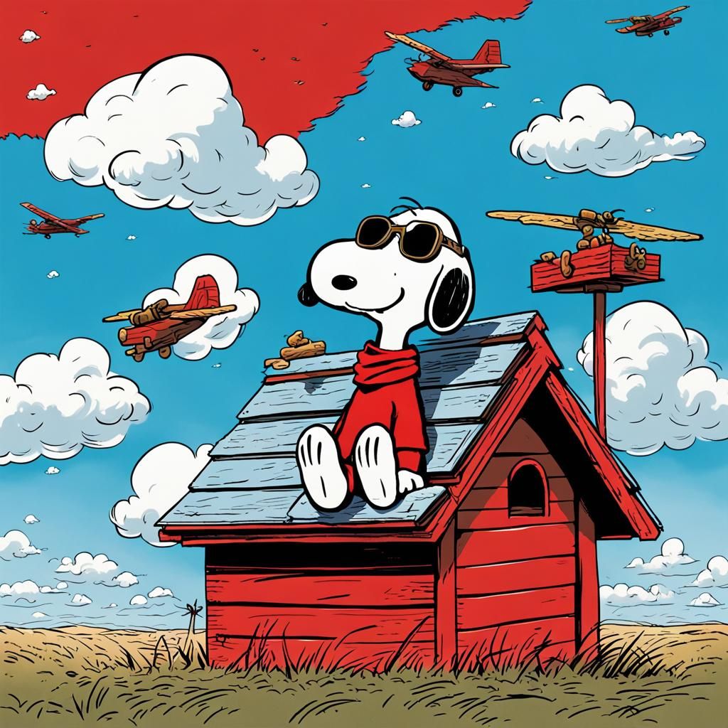 Snoopy the Flying Ace in Peanuts Comic Style