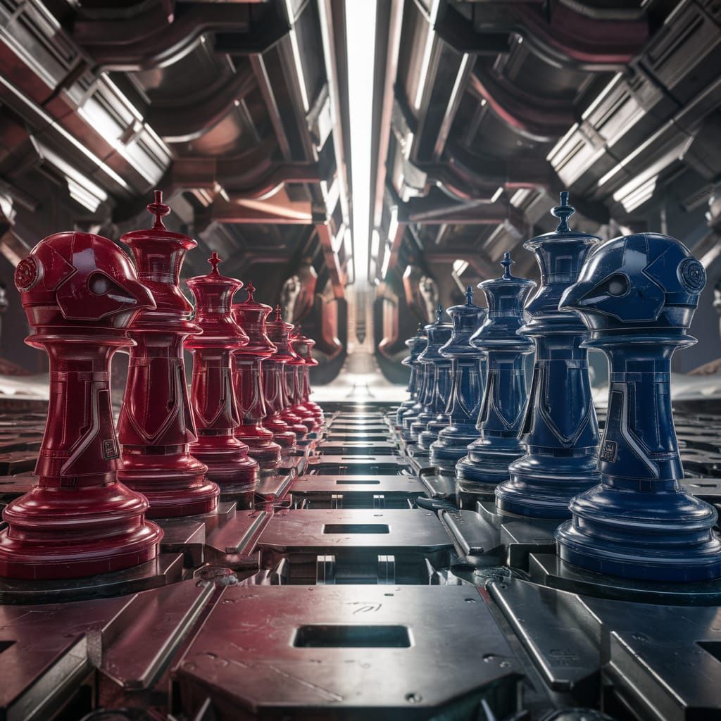Chess Game in Space with Metal Mech Pieces