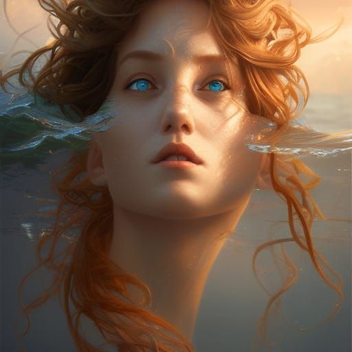 Atargatis Goddess in Ocean: Detailed Digital Art