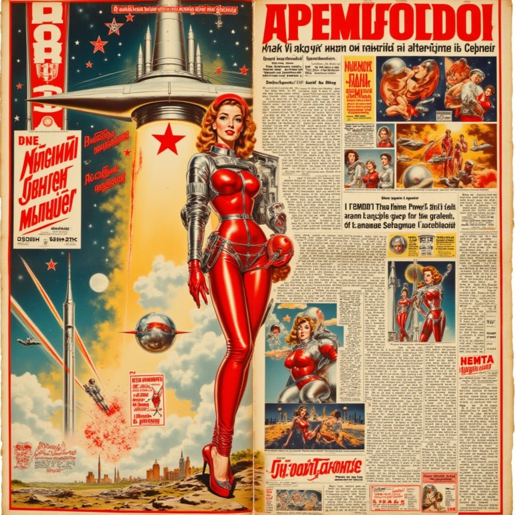 A timeworn Soviet propaganda newspaper spread