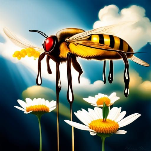 Key Flies with Bees in Surreal Sky
