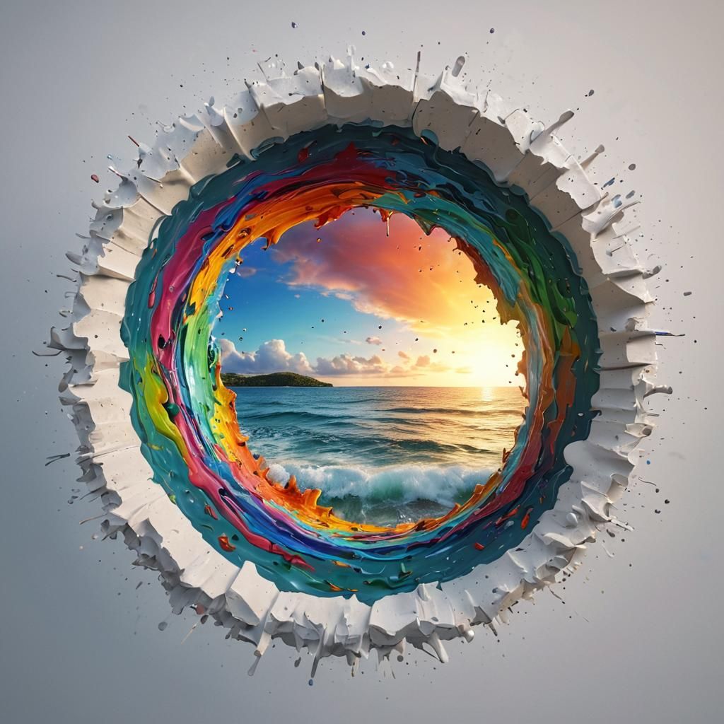 Paradise View Through Hole: Hyperrealistic 8K Art