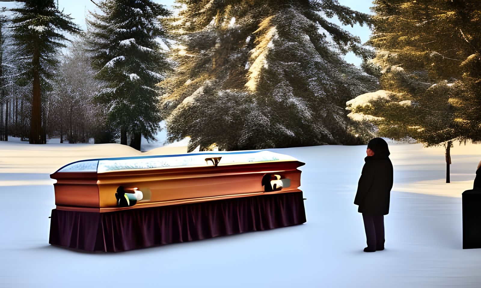 Winter Funeral in Sunshine: Hyperrealistic 8K Image