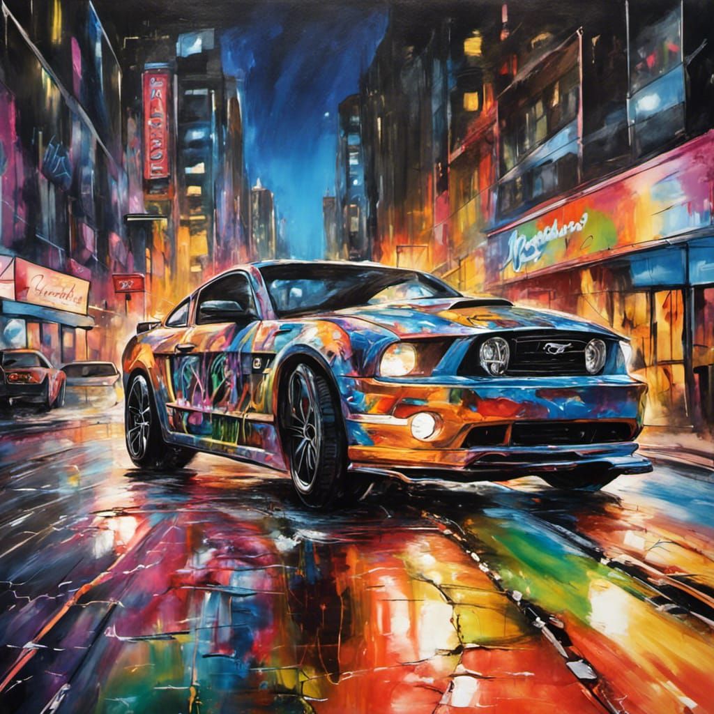 Ford Mustang Porsche Turbo: Graffiti Art Cityscape